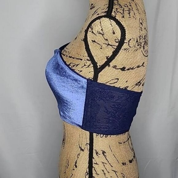 Victoria's Secret Navy Blue Velvet Velour Strapless Bra Lace Back size Small - Picture 3 of 8
